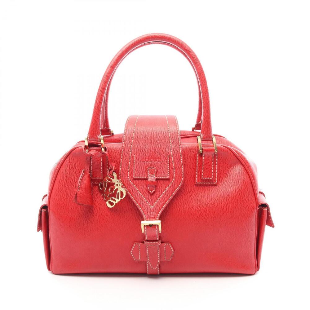 Loewe Traveler Bowling Top Handle Bag Leather Red